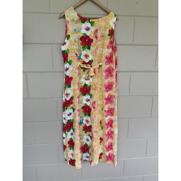 Jams World Floral Print Button Front Sleeveless Dress Strawbiscus Large Vintage - Picture 2 of 10